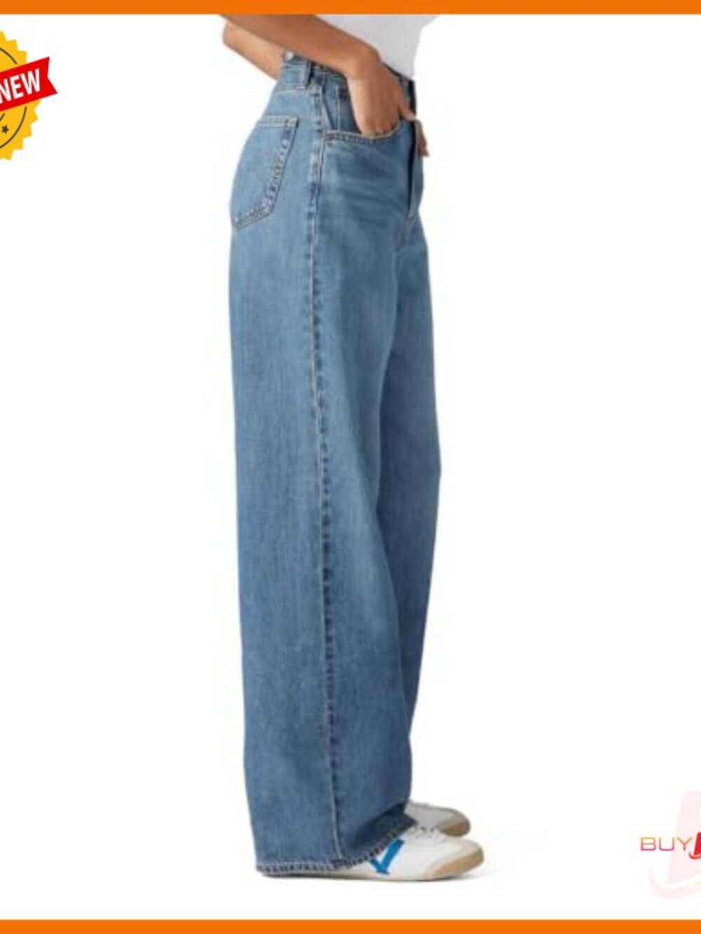 High Rise Baggy Jeans with Cinch Back Adjusters, Straight Leg Fit - Picture 4 of 5
